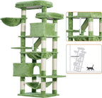 Heybly Cat Tree, 71-Inch-Tall Tower for Indoor Cats with 2 Perches HCT034GR | Large Cat Furniture with 2 Big Condos, 2 Hammocks, Basket, Scratching Pad, Multi-Level Cat Condo, Green