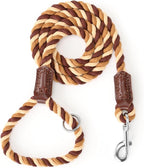 Mile High Life Rainbow Dog Leash Braided Cotton Rope w Leather-Wrapped Ends | Rust-proof 360° swivel clasp, Heavy-duty for medium/large breeds. Great for weddings, daily walks (6FT, 1/2", Brown Gradient)