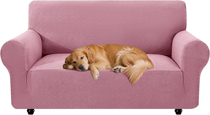 XINEAGE Stretch 2 Seater Slipcover, Non-Slip Pet Couch Cover,Pink | Washable Furniture Protector, Elastic Bottom, Dogs & Cats Friendly, Scratch-resistant, Fast Setup, High Elasticity