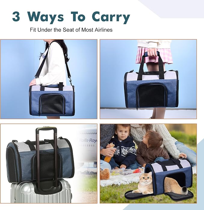 JESPET Soft-Sided Kennel Pet Carrier for Small Dogs, Cats, Puppy, Airline Approved Cat Carriers Dog Carrier Collapsible, Travel Handbag & Car Seat