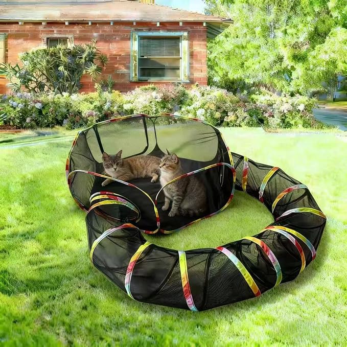CLKHOWL Outdoor Cat Enclosure, Portable Cat Tents for Outside, Cage Free Outside Cat Playpen Pet Enclosure, Cat Tunnel Outdoor Playground for Indoor Cats & Small Animals