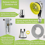 Wondurdog Deluxe Indoor Outdoor Dog Wash Kit for Shower and Garden Hose w/Water Pressure Control, Splash Shield & Rubber Scrubbing Attachment. Fast & Easy Dog Bath. Cleaning for Short & Long Hair Pet
