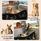 Dog Car Seat for Medium/Large Dogs up to 55lbs, 4-Pocket Storage Memory Foam Dog Booster Seat, Detachable Washable Pet Car Seat with Safety Belt, Outdoor & Indoor Use (Blue/Grey)
