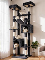 Hey-brother Cat Tree Tower with Multi-Level Duty Scratching Posts, 0MPJ039G | 80.7 Inches XL Cat Furniture with Large Platforms, Cozy Condos, Big Hammock, Toy Balls for Indoor Adult Cats, Smoky Gray