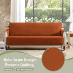Boho Quilted Pet-Friendly Couch Covers with Pockets, Anti-Slip Aztec Couch Covers for 3 Cushion Couch, CouchCovers for Sofa Water-Repellent SofaCovers Washable (Large Sofa 68", Burnt Orange)