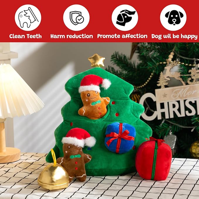 Hollypet Christmas Squeaky Hide and Seek Dog Toys for Small and Medium | Interactive Plush Stuffed Dog Squeak Toys for Small Medium Sized Dogs and Non-Aggressive Chewers, Puppy Teeth Clean Chew Toys