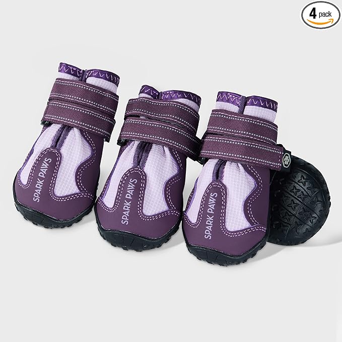 Spark Paws 365 Dog Shoes - All-Season Boots for Winter Snow & Hot Pavement | Water-resistant, anti-slip, stay-on straps - rain, ice & summer booties in one. Reflective; small, medium & large dogs
