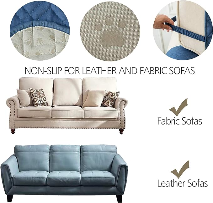 Ameritex Couch Sofa Slipcover 100% Waterproof Nonslip Quilted Furniture Protector Slipcover for Dogs, Children, Pets Sofa Slipcover Machine Washable (Blue, 78")
