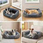 INVENHO Rectangle Washable Orthopedic Dog Bed for Small, Medium and Large Dogs, Soft Calming, Sleeping Puppy Bed Durable Pet Cuddler with Anti-Slip Bottom, S (20"x19"x6")