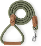 Mile High Life Dog Leash with Genuine Leather Handle, 6 FT/5 FT/4 FT | Leather Grip Rope Leash, Heavy Duty 360° Swivel Metal Clasp, for Small Medium & Large Dogs
