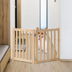 LZRS Wooden Free Standing Dog Gate 40" W x 24" H, Foldable Solid Hardwood Pet Safety Fence for House Doorways, Stairs, Hallways, Step-Over Pet Barrier, No Drill Easy Setup,Natural