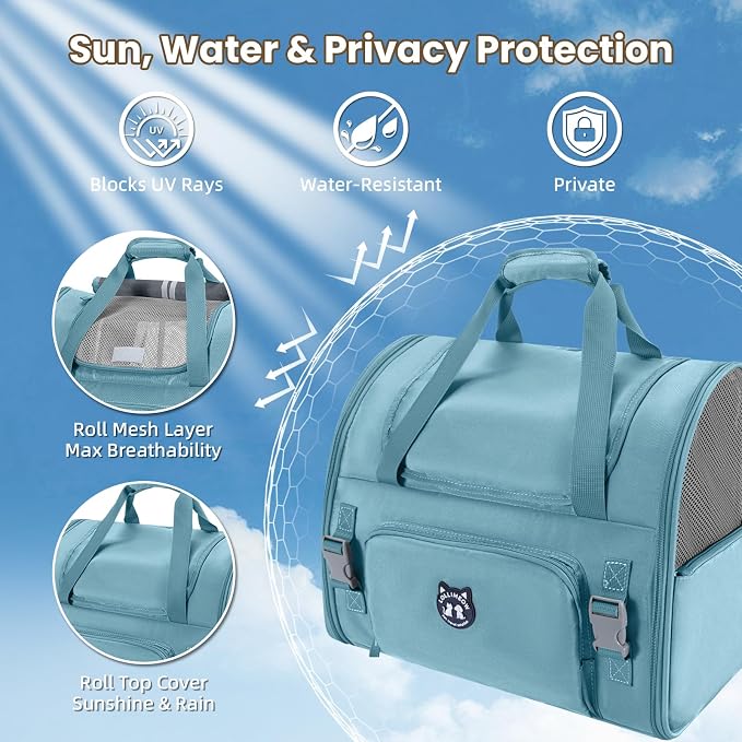 Lollimeow Expandable Cat Carrier Backpack for Large Cats - Airline Approved Pet Carrier Backpack for Small Dogs, Hiking & Travel, Waterproof with Breathable Mesh, 14lbs Capacity (Polar Blue, Standard)