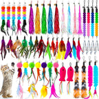 50 Pcs Cat Feather Toys Refill Cat Wand Replacement Feathers with Bells Interactive Pet Wand Attachment Toys