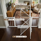 Mumeasy 36" Extra Tall Baby Gate for Stairs, 29.7-48" Wide Dog Gate for Doorways, Walk Thru Pet Safety Gate for Indoor, Pressure Mounted with Auto Close, Easy Install No Drill for Toddlers, White