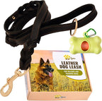 ADITYNA Leather Dog Leash with Traffic Handle, 6ft, Medium & Small Dogs | Heavy-duty braided leather leash, 5/8" width x 6ft, Double handle for extra control, ideal for training & busy sidewalks.