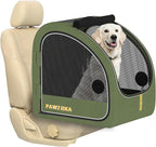 PAWZIDEA Portable Dog Crate for Car Travel, Collapsible Pet Travel Crates for Medium & Large Dogs Up to 80lbs, Enclosed Soft-Sided Car Kennel Carrier for Backseat, Secures w/Seatbelt & Headrest Strap