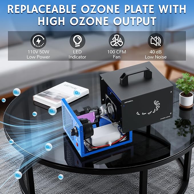 Airthereal MA5000 Ozone Generator, High Capacity, 2000 Sq Ft, Black | Ozone Air Ionizer for Rooms, Smoke, Cars, Pets, O3 deodorizer