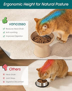 vancasso Elevated Cat Food Bowls 2-Pack, 6.2" Wide Shallow Cat Feeding Bowl for Whisker Fatigue, 5.1" Height Ceramic Raised Food Bowls for Senior Cats, Anti Vomit, Brown