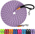 lynxking Long Dog Leash Reflective 15ft 30ft 50ft Check Cord Training Lead Padded Handle Heavy Duty Rope for Puppy Small Medium Large Dogs (Light Purple, 30ft x 3/8inch)