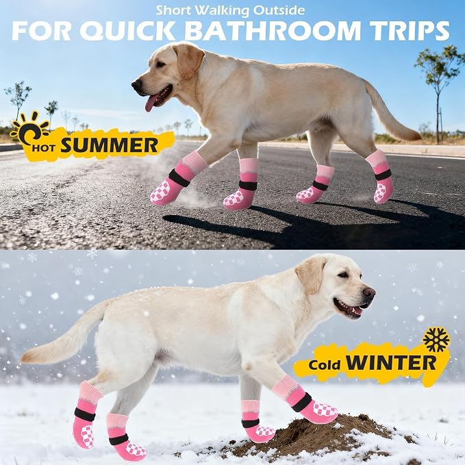 EXPAWLORER Dog Socks to Prevent Licking Paws with Grippers for Hot Pavement | For Hardwood Floors Anti Slip, Reflective Dog Boots & Paw Protectors Shoes Booties with for Senior Small Medium Large Dogs XS