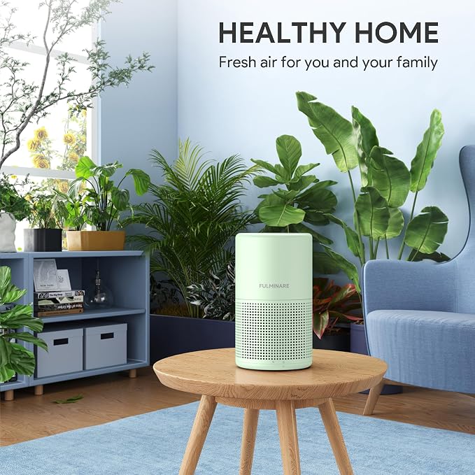 FULMINARE Air Purifiers for Home Bedroom H13 HEPA Air Filter | 360° Intake for Pet Hair, Smoke, Odors , 3 Speeds, Timer, 24dB, Small Mini Air Purifier with Night Light, Green