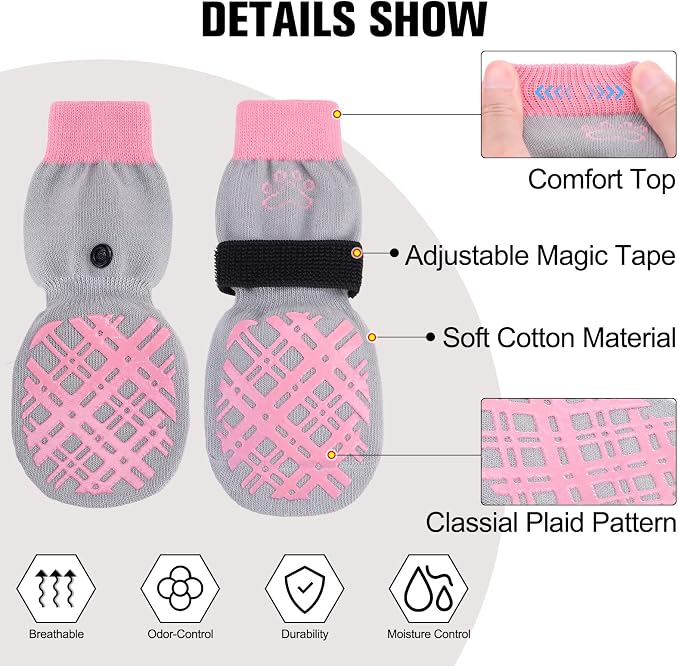 BEAUTYZOO Dog Socks to Prevent Licking for Hardwood Floors - Socks for Small Medium Large Dogs - Hot/Cold Pavement Traction Control Non Skid Anti Slip Socks for Puppy Old Senior Dog, Paw Protector