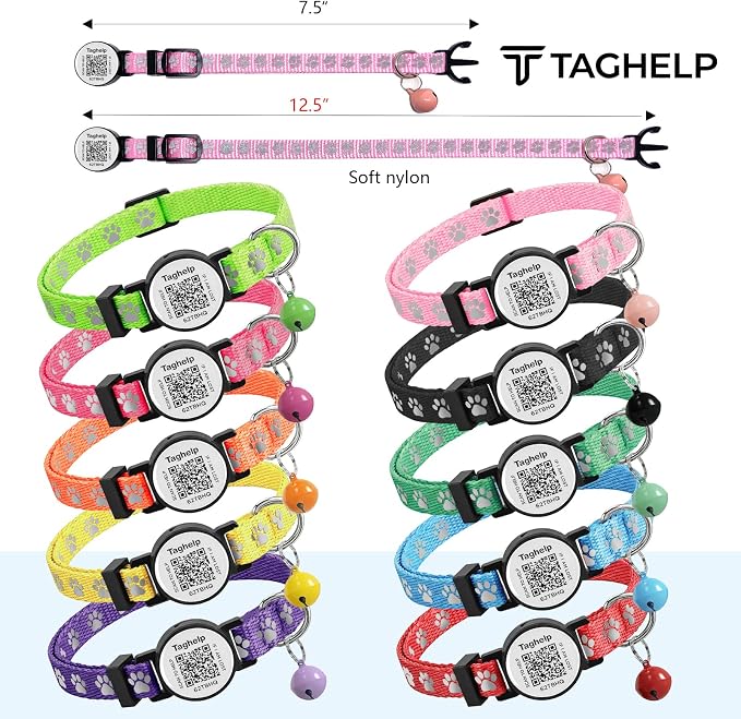 Smart QR Code Cat Collar 2-Pack - Digital Pet ID Tag with Breakaway Safety Design, Reflective Strips & Adjustable Fit for Lost Cat Recovery (Red & Green)
