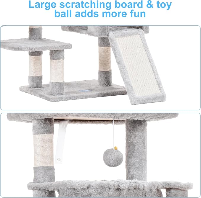 Hey-brother Cat Tree Tower with Large Bed, Hammocks, Scratcher, MPJ006SW | 35.4 Inches Cat House with Cozy Condo, Sisal Scratching Posts for Indoor Cats, Light Gray