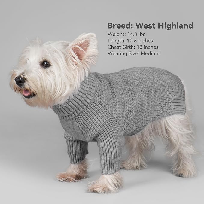 cyeollo Dog Sweater Long Sleeve Knitted Turtleneck Pullover Warm Clothes | Ultra Soft Warm Knit, Full Coverage, 4-Way Stretch for Easy Movement, Easy On & Off, Winter Daily Wear for Small Dogs