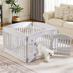 Sweetcrispy Plastic Dog Playpen - 4-Panel 24" Expandable & Durable Pet Fence for Medium Dogs - Indoor & Outdoor Portable Puppy Playpen with Secure Locking Door - Morden White