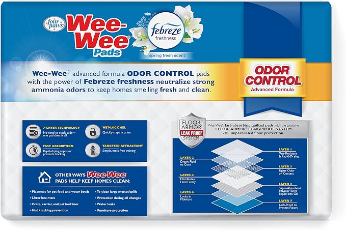 Four Paws Wee-Wee Odor Control Dog Pee Pads with Febreze Freshness