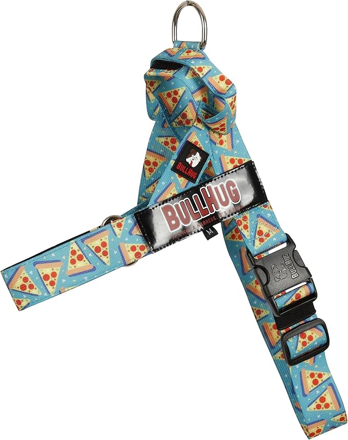 BULLHUG Adjustable Dog Harness– No Pull, No Choke – for English Bulldogs, French Bulldogs, Pugs & Broad-Chested Breeds – Easy, Safe Walks (Pizza, Small)