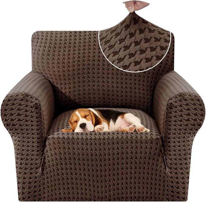 MAXIJIN Stretch Sofa Chair Slipcovers with Arms (31"-46 Washable Chair Cover Armchair with Non-Slip Foam & Elastic Bottom, Dog Cat Pet Friendly Furniture Protector (Small, Brown)