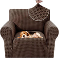 MAXIJIN Stretch Sofa Chair Slipcovers with Arms (31"-46 Washable Chair Cover Armchair with Non-Slip Foam & Elastic Bottom, Dog Cat Pet Friendly Furniture Protector (Small, Brown)