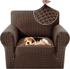 MAXIJIN Stretch Sofa Chair Slipcovers with Arms (31"-46 Washable Chair Cover Armchair with Non-Slip Foam & Elastic Bottom, Dog Cat Pet Friendly Furniture Protector (Small, Brown)