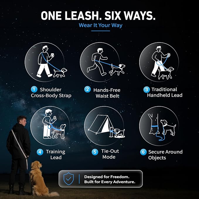 Hands Free Dog Leash,Galaxy Reflective,Crossbody Dog Leash,Blue | Galaxy Reflective • High Visibility • Emergency Control Handle • Heavy-Duty Hardware