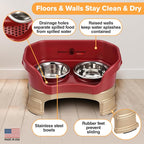 Neater Feeder Deluxe Mess-Proof Elevated Dog Bowls for Small Dogs (Up to 19 lbs), 2 Height Adjustable (6” & 7.5”) No-Spill Raised Dog Bowl Stand, Stainless Steel Food Bowl Set, Made in USA, Cranberry