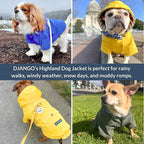 DJANGO Highland Dog Jacket & Raincoat – Water-Repellent, Lined Dog Coat with Hood, Adjustable Fit & Harness Hole – Lightweight Rain & Wind Jacket for Small & Medium Dogs up to 30 lbs (Red, Small)