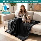 PetAmi Waterproof Dog Blanket for Small Medium Dogs Cats, Pee Proof Reversible Cat Blanket for Kitten Puppy, Soft Fleece Washable Pet Throw for Couch Car Crate Liner, 29x40 Black Gray