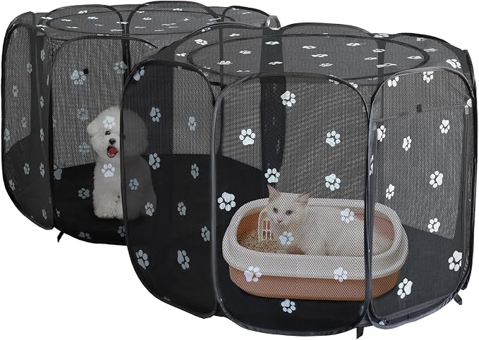 2-in-1 Cat Playpen, Pop Up Dog Pet Playpen for Indoor Outdoor Cats Enclosed, Portable Pet Playpen, Kitten Puppy Foldable Play Pen Cat Dog Tent Crate Cage Kennel(No Divider, Unified Space)