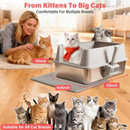 Stainless Steel Litter Box, Extra Large Metal Cat Litter Box for Big Cats | High Sided, Never Absorbs Odors, Anti-Urine Leakage, Non-Sticky, Easy Cleaning, Include Litter Mat & Scoop