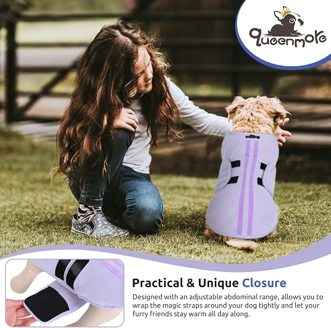 Queenmore Large Dog Sweater, Soft Fleece Vest Pullover Dog Jacket with Leash Hole, Warm Winter Dogs Clothes Cold Weather Doggy Dachshund Sweaters for Large Dogs Cats Boy or Girl (Lilac, L)