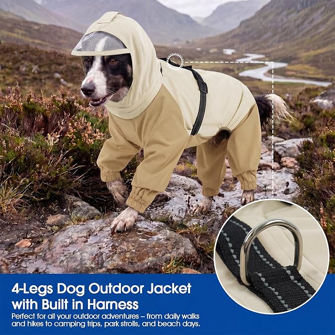 Nanaki Waterproof Dog Raincoat-Reflective Adjustable Rain Jacket Full Body | For Rainy Days,Hiking Camping,Reflective Safety Strips,Full-Body Protection,Easy On/Off,Detachable&adjustable Hood,Breathable