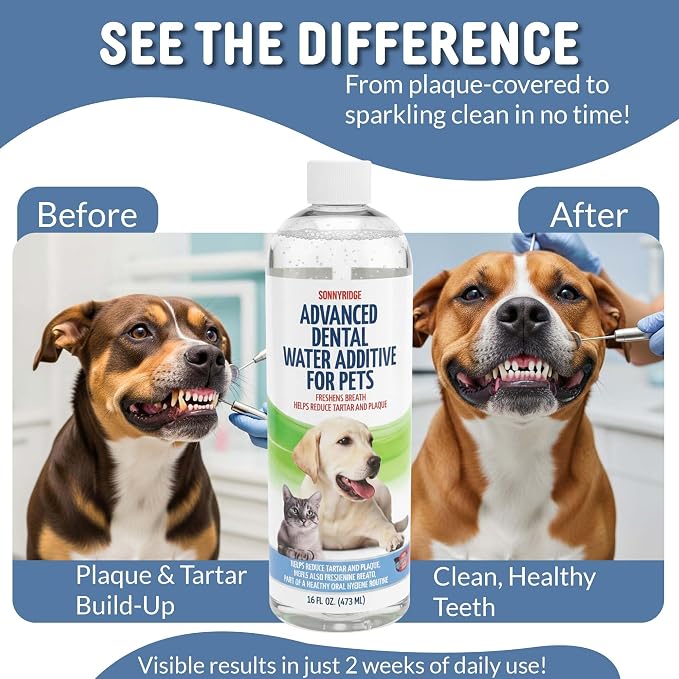 Premium Advanced Dog and cat Dental Water Additive – #1 Rated Fresh Breath & Plaque Fighter - Vet Recommended, Made in USA, 17 fl oz.