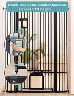 No Pawblems 55" Extra Tall Pet Gate with Cat Door, 29"-43" Dog Gate Indoor | NO Drilling Pressure Mounted for Doorways/Hallways, 1.37" Bar Spacing, One-handed Operation, Auto Close, Dual Lock, Black