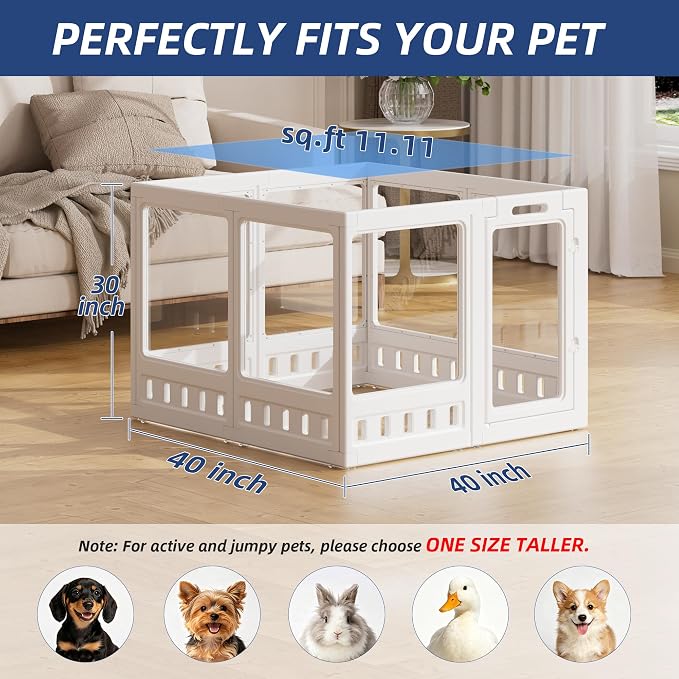 Clear-air Dog Playpen, Expandable Acrylic Dog Playpen for Small Dogs, Transparent Clear Dog Play Pen Indoors Puppy Enclosure, 30", 8 Panels, White