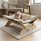 JSPYFITS Elevated Cat Bed Hammock, Raised Cat Bed with Dual-Sided Plush & Linen Cushion, Machine Washable & Breathable Cover Tool Free Easy Assembly, up to 66Lbs (Gray)