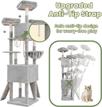 Cat Tree, 81.1" Tall Heavy Duty Cat Tower for Large Cats VCT032W | Cat Furniture with 3 Wide Platforms, Diamond-Shaped Condo 2 Sisal Scratchers, Hammock & Stable Base, Light Gray