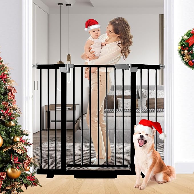 Rgqphantom 41" Tall Safety Pet Gate,Adjustable 30.5"-48" Wide (Black) | Auto Close Cat Gate Suitable for Stairs,Doorways,White, Pet Safety Barrier