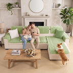 FUANGUI 2 Pack Waterproof Couch Cover for Dogs Pets Sofa Protector | Non-Slip Washable Fuzzy Soft Sofa Slipcover for 2 PCS L Shaped Sofa Pet Friendly, 27.6" x 70.9"+27.6" x 82.7", Grass Green